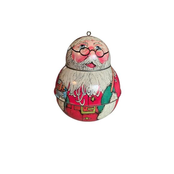 Vintage 1991 Hallmark Keepsake Jolly Wolly Santa Ornament Pressed Tin - Picture 1 of 8
